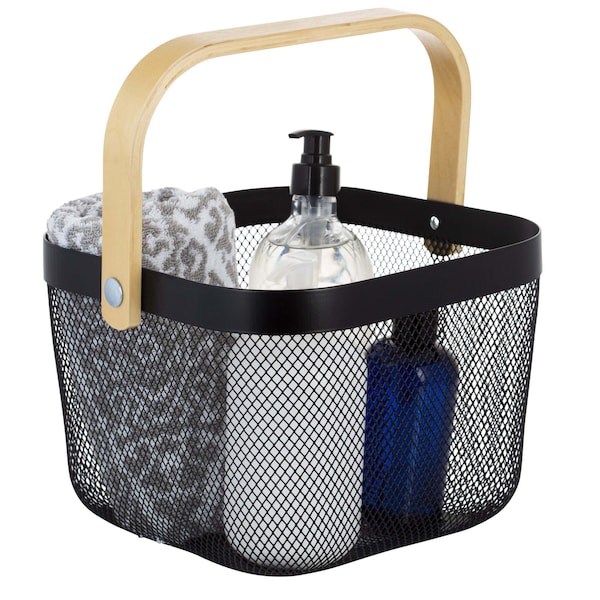 Mesh Tote With Bamboo Handle In Black